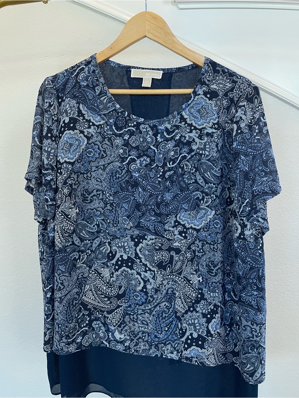Michael Kors Navy Paisley Layered Short-Sleeve Blouse